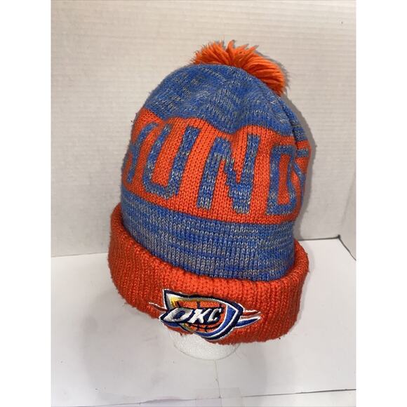 MITCHELL & NESS OKC OKLAHOMA CITY THUNDER BASKETBALL BEANIE CAP ORANGE BLUE - Picture 6 of 8